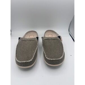 Gecko Man Slipper Arch Support Men Size 11 Olive Green Canvas Faux Fur Lining